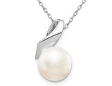 Freshwater Cultured Pearl Solitaire Pendant Necklace in 14K White Gold with Chain